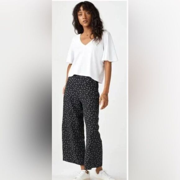 VETTA Capsule Black Ditsy Floral Wide Leg Trouser Pants Size 16 Made USA Tencel - Picture 9 of 10